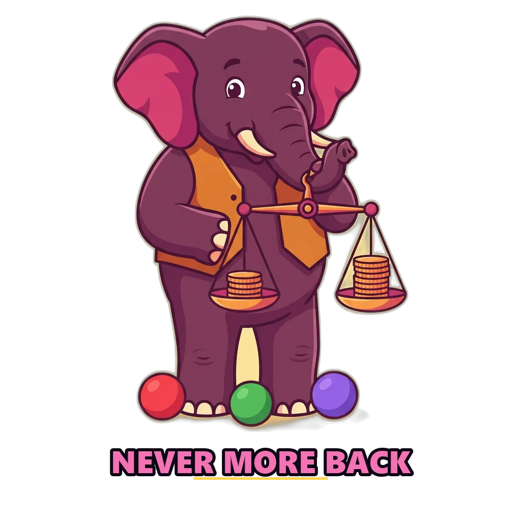 Elephant weighing coins put in against coins back, showing the long-run return of colour prediction picks