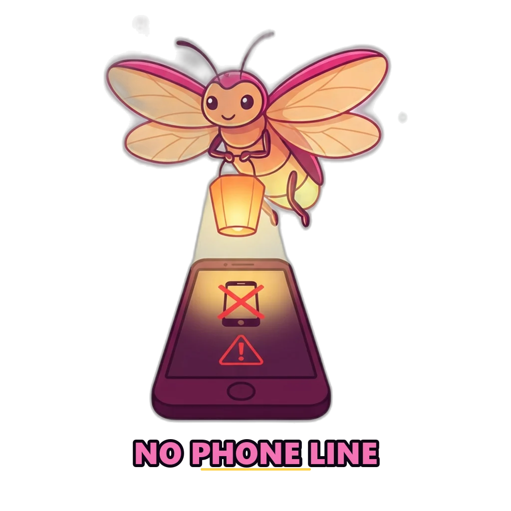 Firefly holding a lantern over a phone, lighting up a fake helpline number with a warning sign