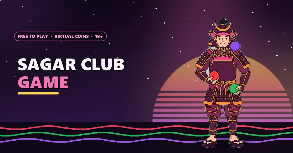 Sagar Club गेम गाइड के लिए लाल, हरी और बैंगनी गेंदों वाला समुराई मैस्कॉट