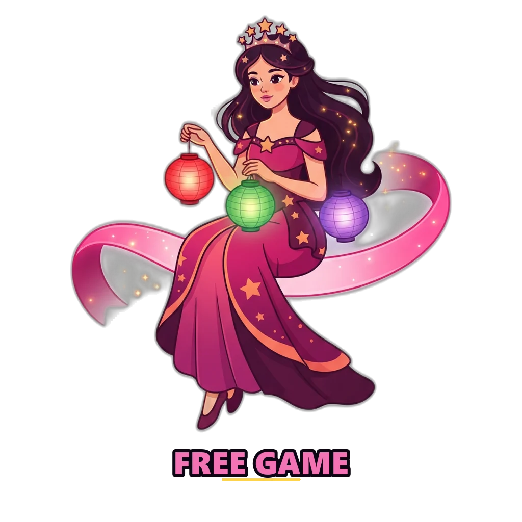 Star princess holding red, green and violet balls to welcome visitors to the free Sagar Club game