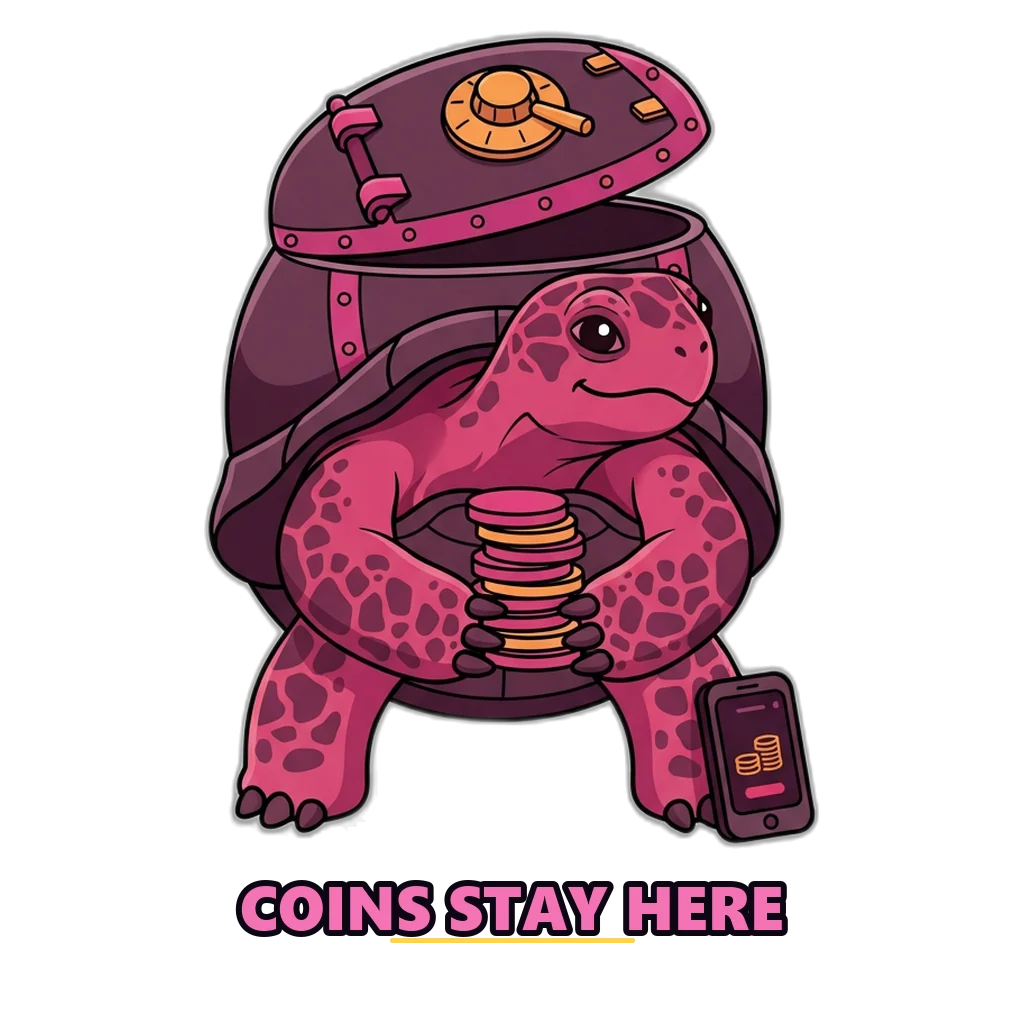 Tortoise with a safe-like shell keeping coins inside the game, answering the Sagar Club withdrawal question